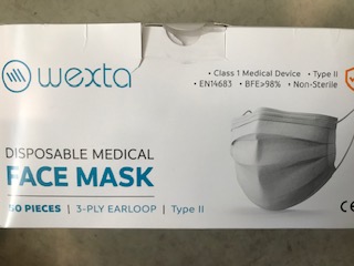 Wexta Lastik Halkalı 50li Telli 3 Katlı Tek Tek Poşetli Maske Meltblown Filtreli