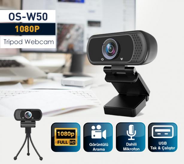 Os-W50 2Mp 1080P Full Hd Mıkrofonlu Webcam Tak Çalıştır Tripod Ayak Dahildir