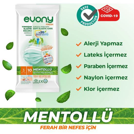 Evony Yumuşak Elastikli 10lu 3 Katlı Mentollü Meltblown Korumalı Maske