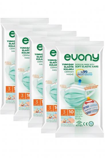 Evony 10lu Yumuşak Elastikli MeltBlown Cerrahi Maske