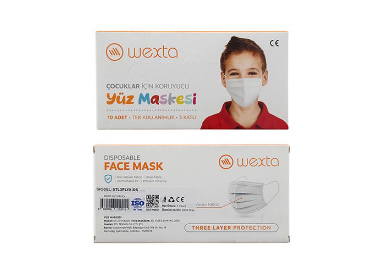 Wexta STL3PLY Çocuk Koruyucu Yüz Maskesi 10’lu Beyaz