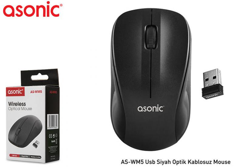 Asonic AS-WM5 Usb Siyah Optik Kablosuz Mouse