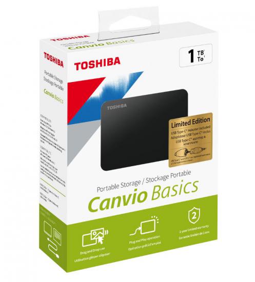 Toshiba 1Tb Canvio Basics 2.5’’ Usb3.2 Gen1 + Type-C Adaptör Hdtb410Ek3Ab Harici Harddisk