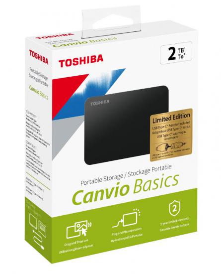 Toshiba 2Tb Canvio Basics 2.5’’ Usb3.2 Gen1 + Type-C Adaptör Hdtb420Ek3Ab Harici Harddisk