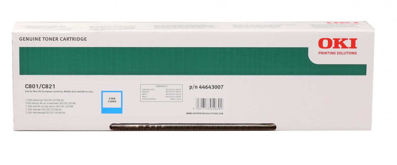 Oki C801-821 7.300 Sayfa Cyan Mavi Toner 44643007