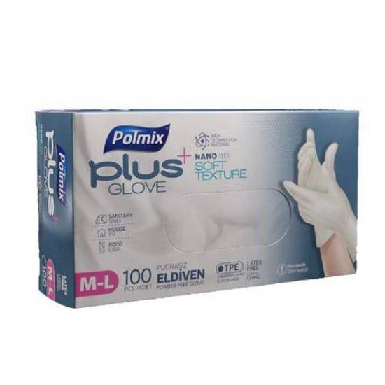 Polmix Plus Pudrasız Glove Nano Tech 100’lü M-L Şeffaf  Eldiven